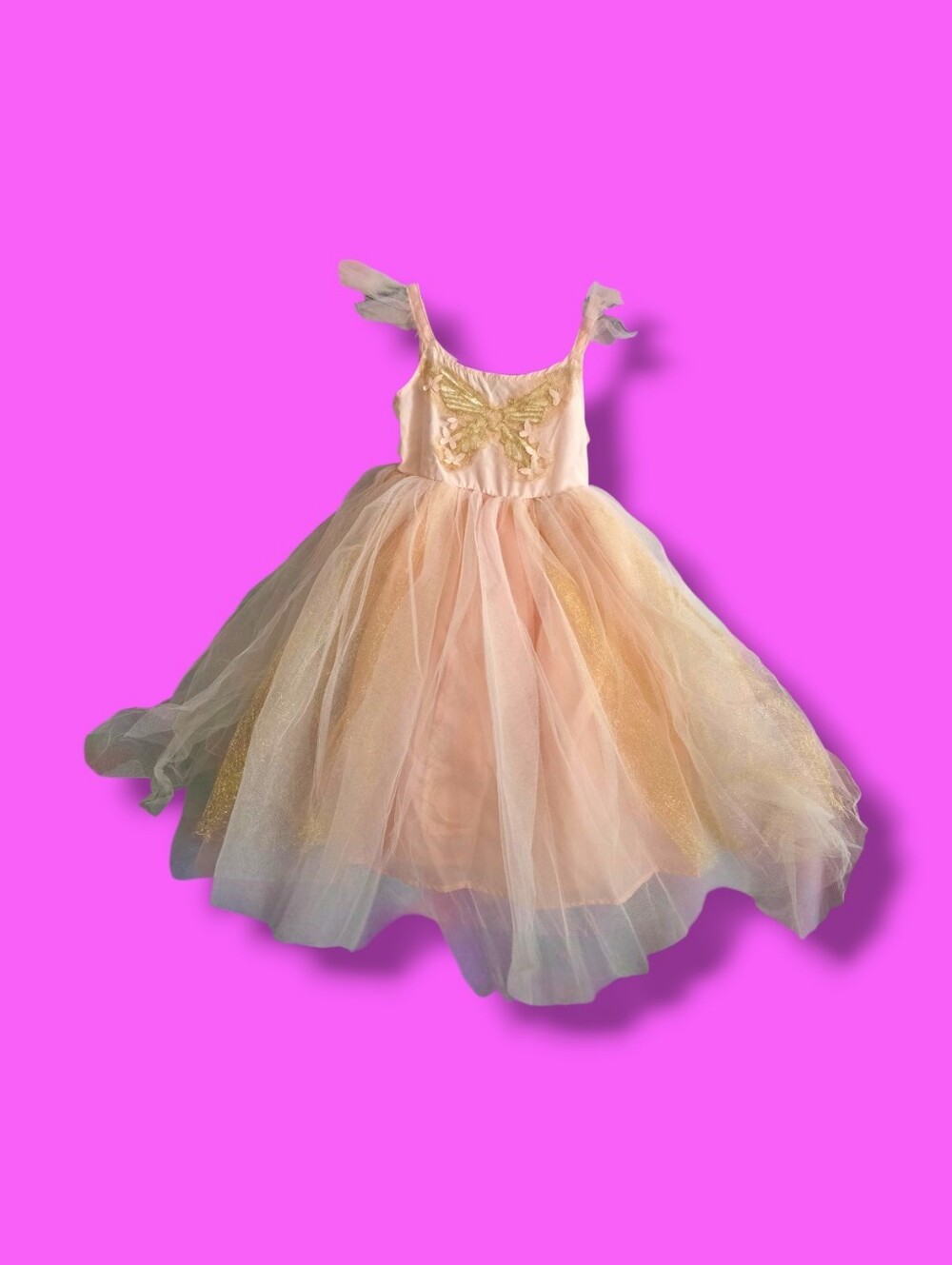 Modern Hero Pink Gold Butterfly Fairy Light Up Tulle Toddler Costume Size 3T-4T